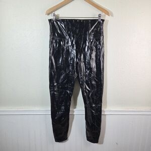 SPANX Womens Large Faux Leather Leggings Black High Rise Shiny Stretch Pull On